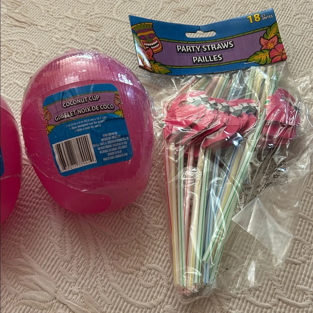 3/$30 SALE!!! Pink Coconut Cup and Party Straws Set